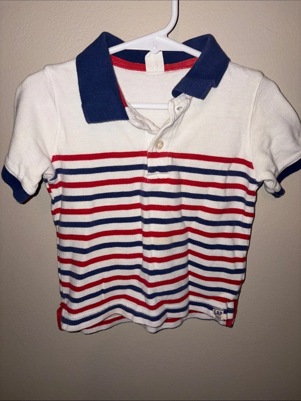 GAP White Polo with Red & Navy Stripes